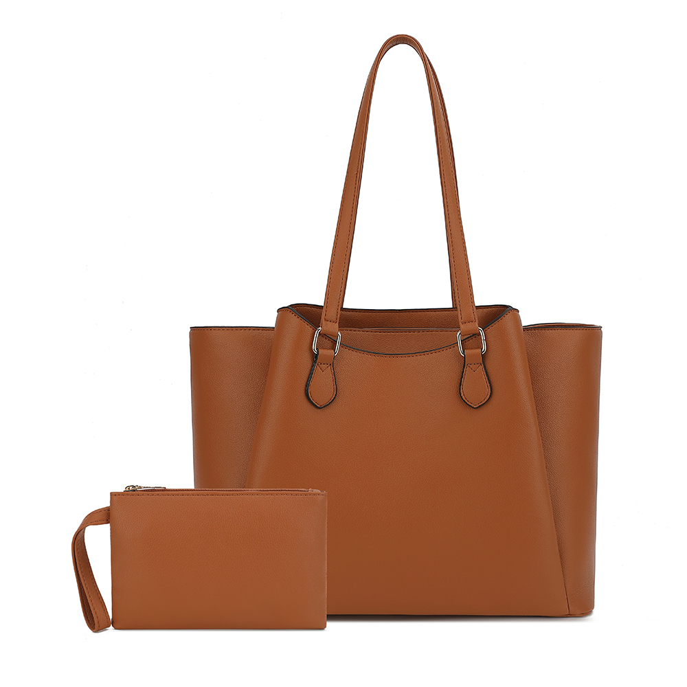Women Bags Work - 女性用トートバッグ、ポーチ付き大型PUレザーショルダーハンドバッグ、13.5インチのラップトップ用ワークトラベルショッパーバッグ、ブラウン、オフィス用