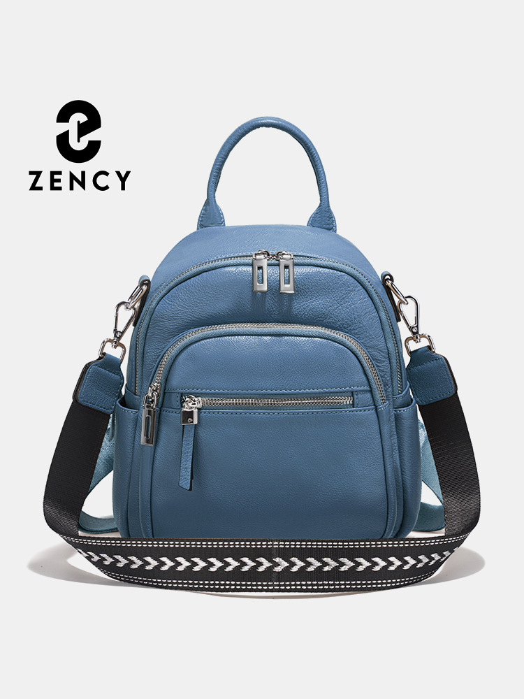 Women Bags Work - Zency 本革小型バックパックナップザックマルチポケットデザインワイドストラップコンバーチブルショルダーバッグ旅行通勤用