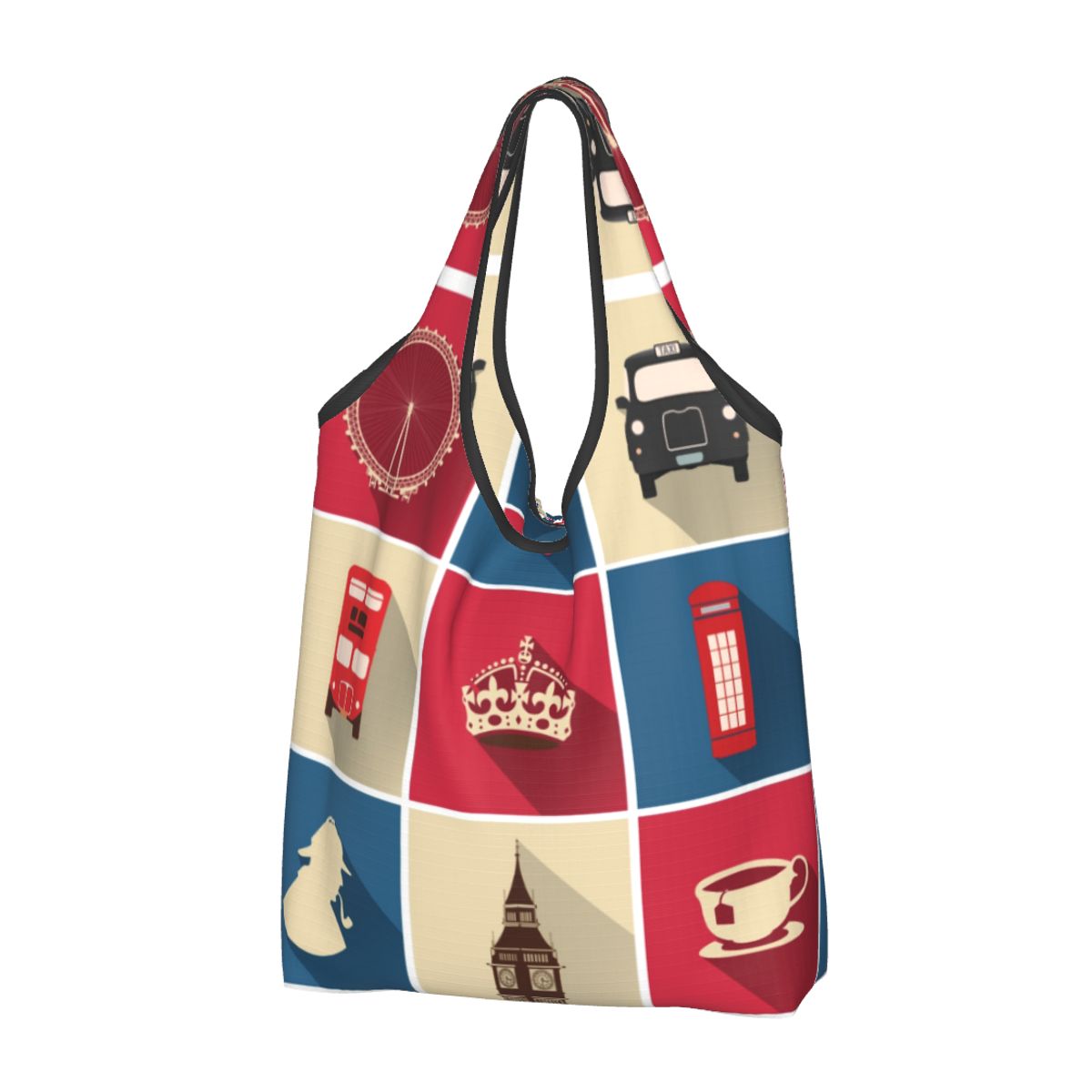 Women Bags Uk - ヴィンテージショッピングトートバッグ,カスタマイズされたファッション,英国のロンドンのシンボル,英国の旗,赤いバス,食料品の買い物客のためのショルダーバッグ
