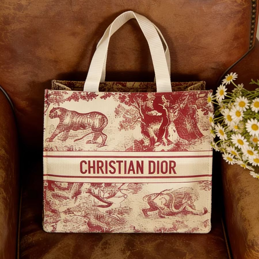 Women Bags Tote Dior - クリスチャン・ディオール ディオールのバッグ レッドアニマルプリントキャンバストートバッグ 大容量ハンドバッグ 通勤旅行用 高級デイリーギフト