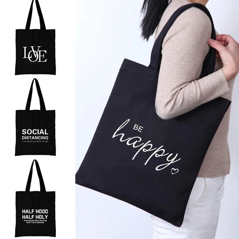 かわいい漫画オレンジ猫プリントブラック大容量ショルダーバッグ - Women Bags Work のレビューと価格