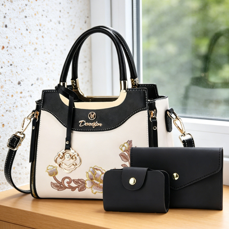 高品質な刺繍入りハンドバッグ3点セット。毎日の外出、デート、 - Women Bags Work のレビューと価格