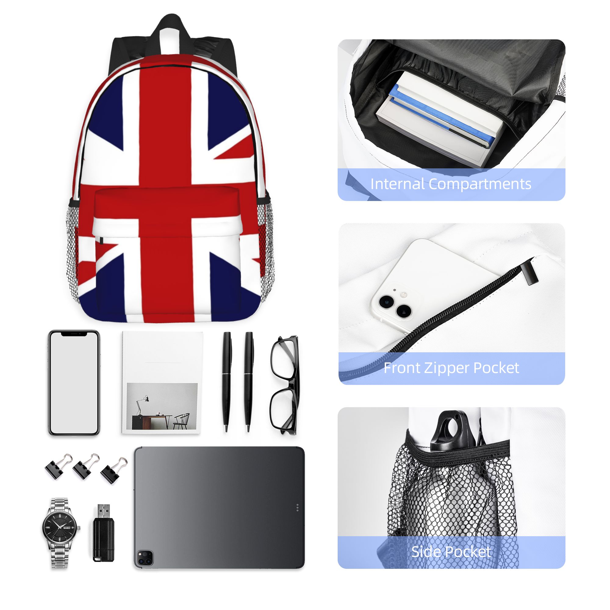 英国のユニオンジャック旗バックパックホットセールデイパック大 - Women Bags Uk のレビューと価格