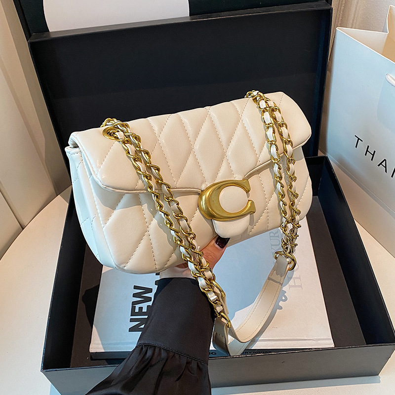 女性用キルティングレザーショルダーバッグ、高級Cロゴゴールド - Women Bags Logo のレビューと価格
