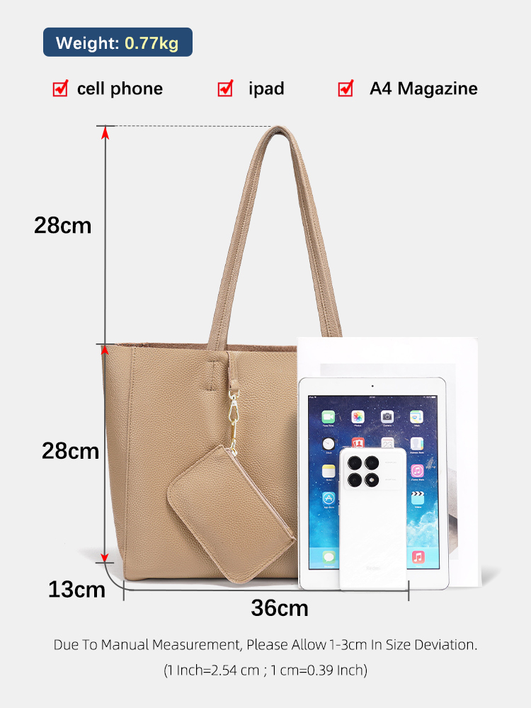 Zency 本革ラージトートバッグシンプルファッションカーキ - Women Bags Work のレビューと価格