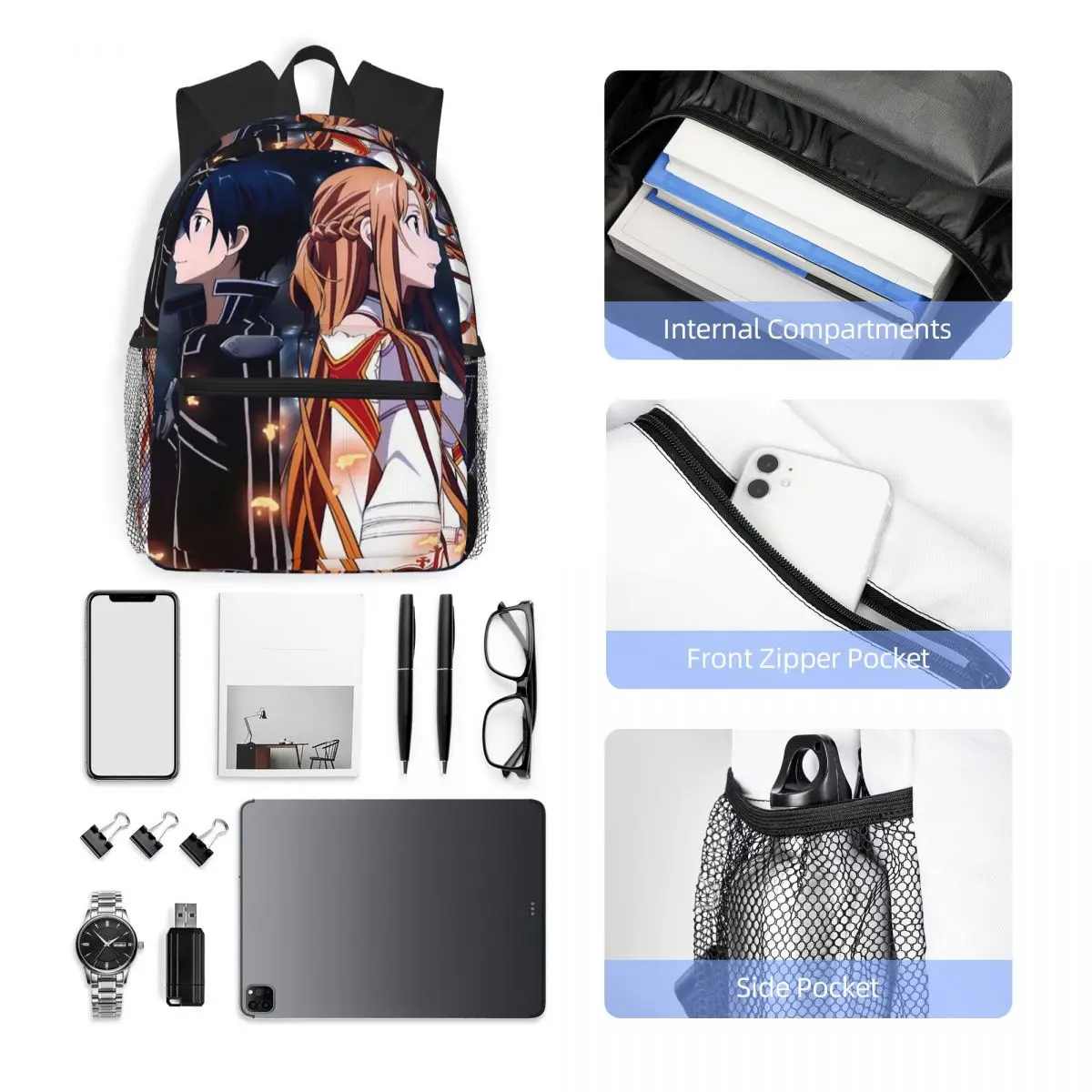ソードアートオンラインキリトとアスナ学生バックパックスクール - Women'S Bag Online のレビューと価格