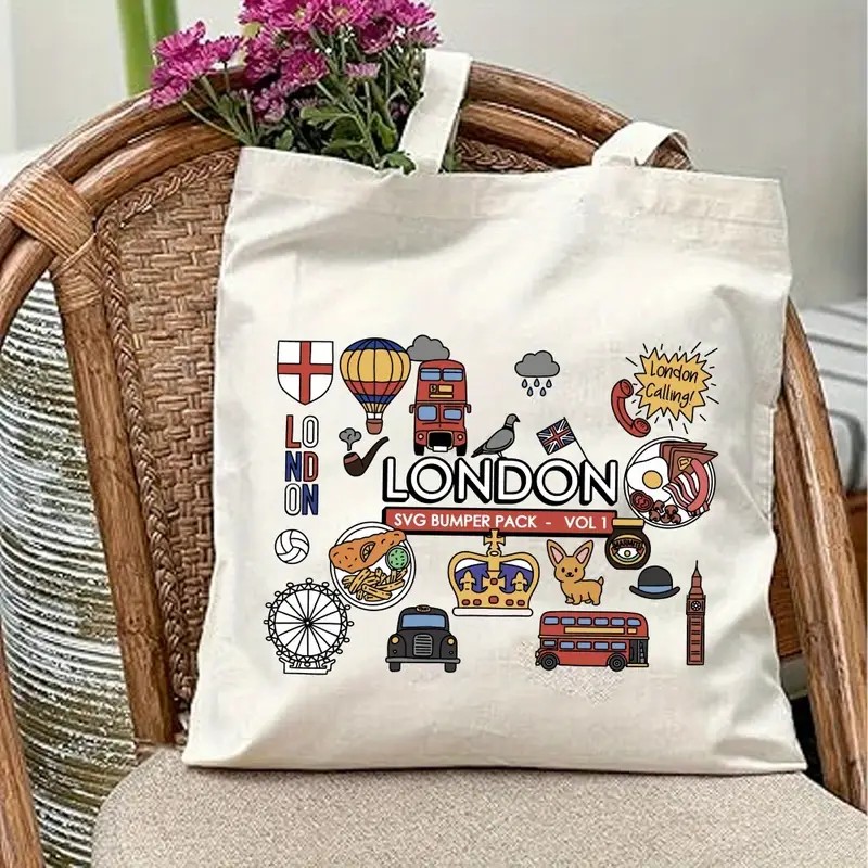 ロンドン英国グラフィックキャンバストートバッグ女性用環境に優 - Women Bags Uk のレビューと価格